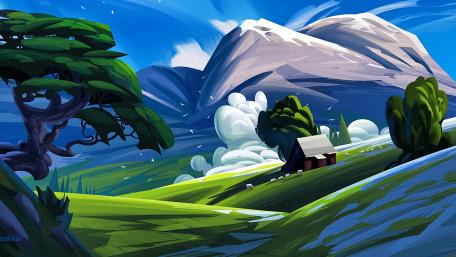 Serene Fantasy Landscape in Lush Greenery wallpaper