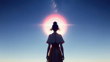 Anime leader girl looking at the sun wallpaper