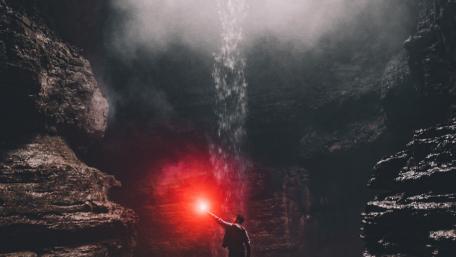 Mystical Cave Waterfall Adventure wallpaper