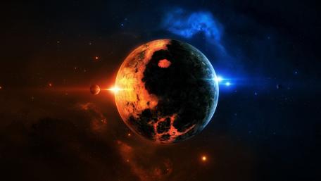 Balance in the Cosmos: Yin and Yang Planetary Art wallpaper