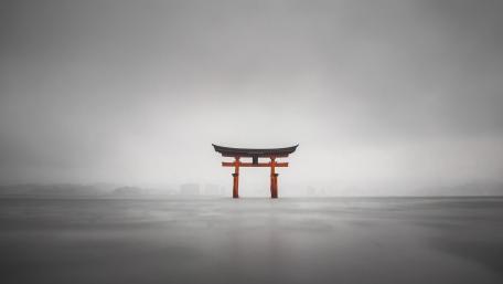 Itsukushima Jinja Otorii (Grand Torii Gate) during rain wallpaper