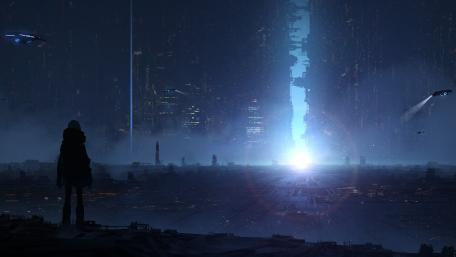 Futuristic Anime Cityscape at Night wallpaper