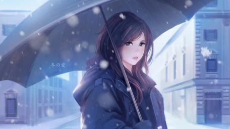 Winter Stroll in the Snowy City wallpaper
