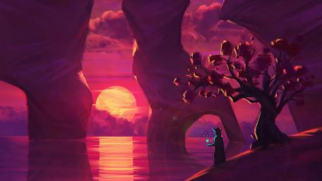 Wizard at pink sunset wallpaper