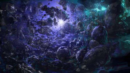 Journey Through the Purple Asteroid Field wallpaper