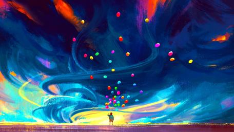 Whimsical Dreams in a Colorful Sky wallpaper