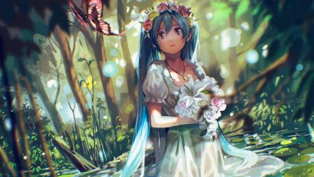 Anime Bride in Enchanted Forest Scene wallpaper