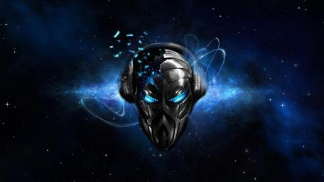 Futuristic Skull in Cosmic Blues wallpaper