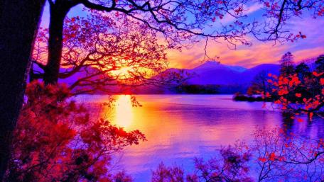 Autumn Sunset Over Serene Lake wallpaper