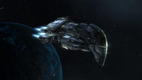 Futuristic Spaceship Journeying Through Stars wallpaper