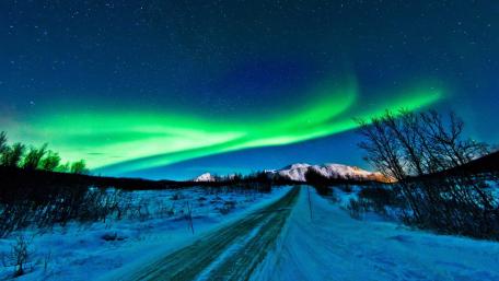Dancing Lights Over a Snowy Landscape wallpaper