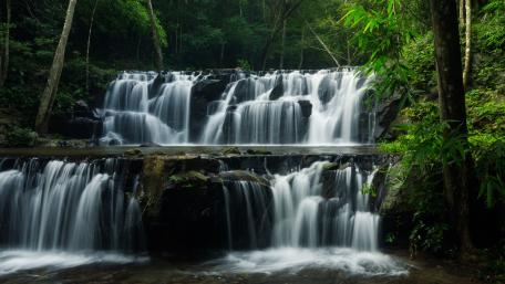 Peaceful Waterfall in Lush Greenery wallpaper