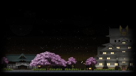 Cherry Blossoms at Night in Pixel Art wallpaper