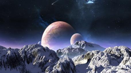 Futuristic Twilight Planetary Peaks wallpaper