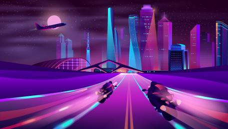 Motorcycle Chase in Neon Metropolis wallpaper