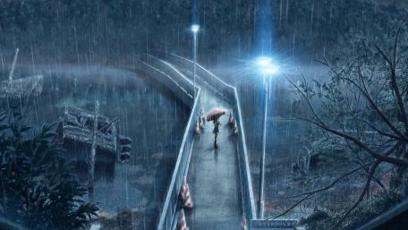 Gloomy Rain-Filled Night in Anime Art wallpaper