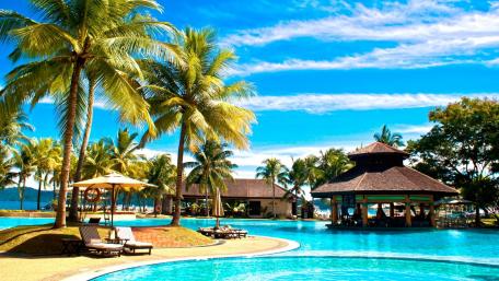 Tropical Paradise by the Poolside wallpaper