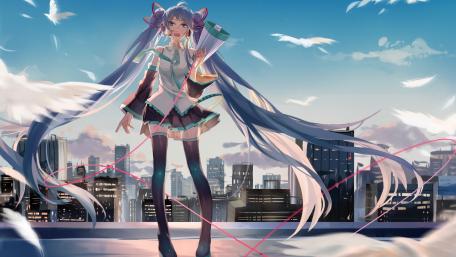 Hatsune Miku in a Cityscape Dreamscape wallpaper