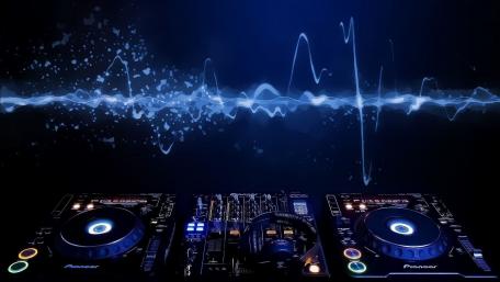 Vibrant DJ Turntable Sound Waves Wallpaper wallpaper