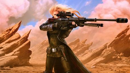 Futuristic Warrior in a Daring Landscape wallpaper