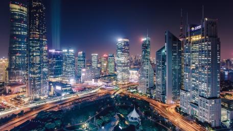 Stunning Night Cityscape with Skyscrapers and Lights wallpaper