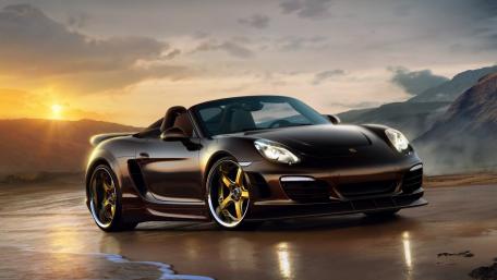 Sleek Porsche Carrera GT in a Sunset Scene wallpaper