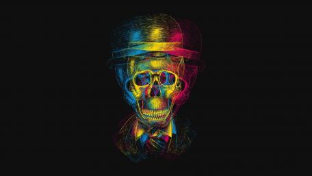 Neon Skull in Suit and Hat wallpaper