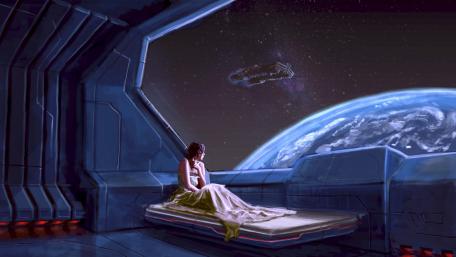Futuristic Solitude Overlooking the Cosmos wallpaper