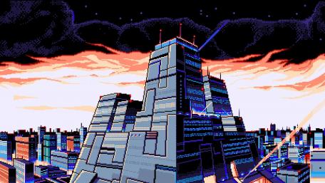 Neon Pixel Cityscape at Dusk wallpaper