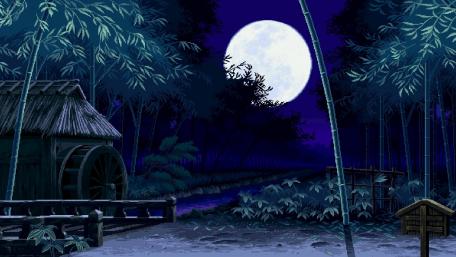 Mystical Moonlit Pixel Village wallpaper