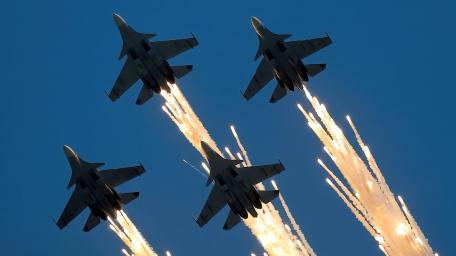Stunning Air Show Fireworks Formation Displaying Military Aircraft wallpaper