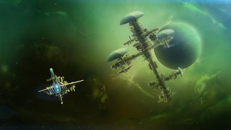 Futuristic Space Station in Deep Space wallpaper