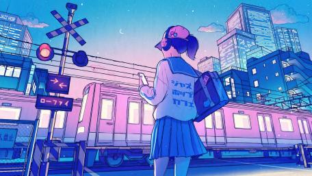 Anime Evening Commute at the City Railway wallpaper