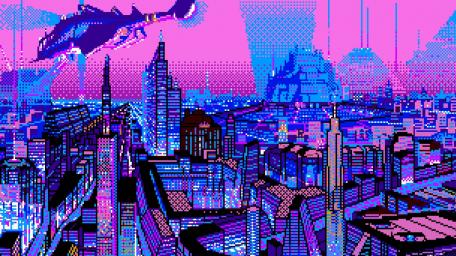 Pixel City in Vaporwave Hues wallpaper
