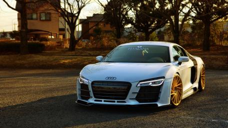 Sleek Audi R8 with Stunning Gold Wheels in Nature wallpaper