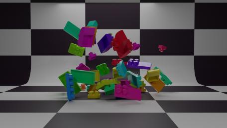 Colorful Lego Chaos in 3D Art wallpaper