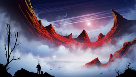 Mystic Ridge Under Crimson Skies wallpaper