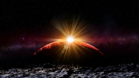 Celestial Dawn Over a Red Planet wallpaper