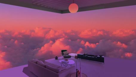 Surreal Pink Cloudscape Lounge wallpaper