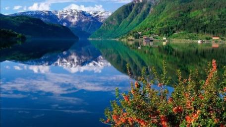 Breathtaking Mountain Reflection in Tranquil Lake wallpaper