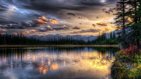 Serene Evening Reflections in Nature's Embrace wallpaper
