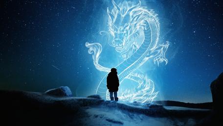 Starry Encounter with a Mystic Dragon wallpaper