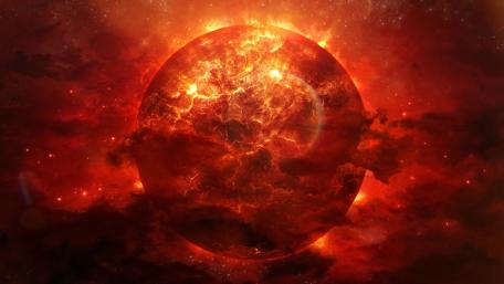 Fiery Sun Amidst Cosmic Clouds wallpaper