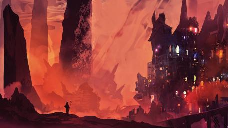 Enchanted Voyage Through Fiery Realms wallpaper