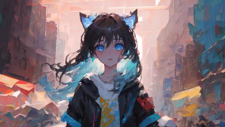Mystical Catgirl in Urban Wonderland wallpaper