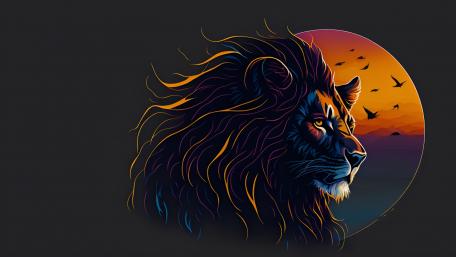 Majestic Retro Sunset Lion wallpaper