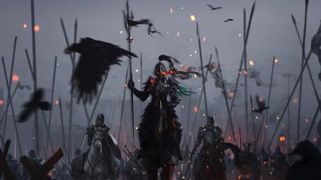 Raven Knight's Ascent Amidst the Fallen wallpaper