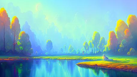 Serene Fantasy Lake Landscape Art wallpaper