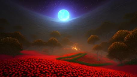 Mystical Night in a Crimson Field wallpaper