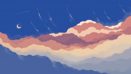 Serene Crescent and Clouds in a 5K Sky Scene wallpaper
